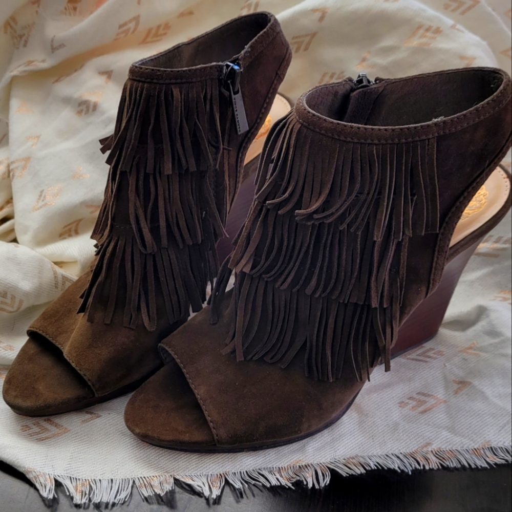 Vince Camuto Olive Green Fringe Booties